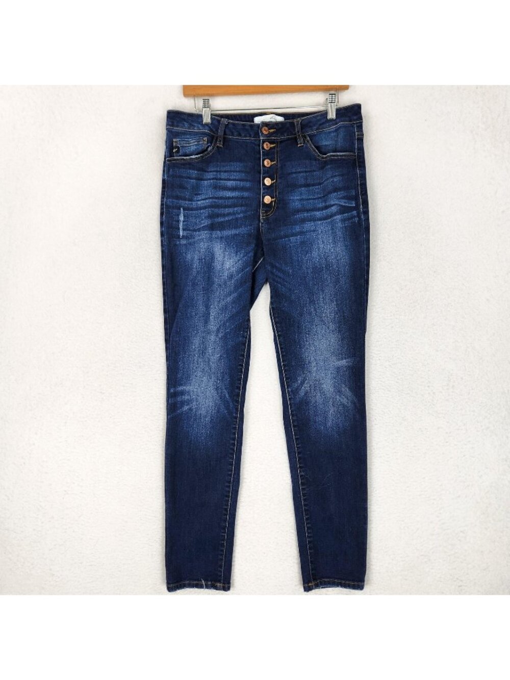 KanCan Jeans Womens 13 30 Blue High Rise Skinny Button Fly Distressed Denim